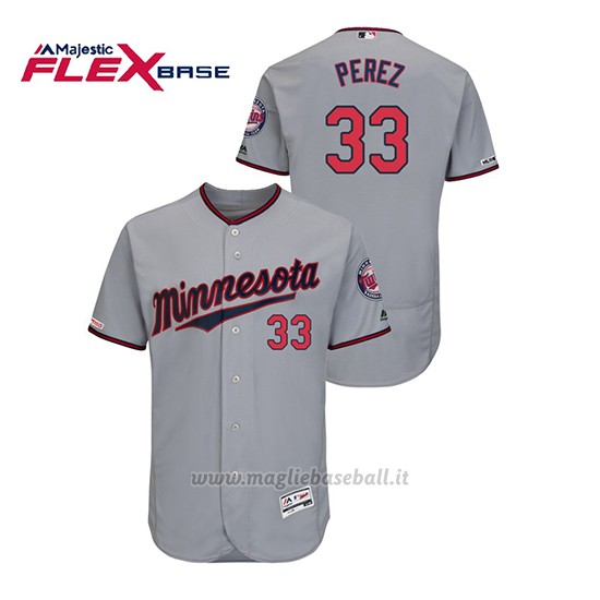 Maglia Baseball Uomo Minnesota Twins Martin Perez 150th Aniversario Patch Autentico Flex Base Grigio